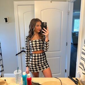 Astr Black and Cream Sequin Houndstooth Set